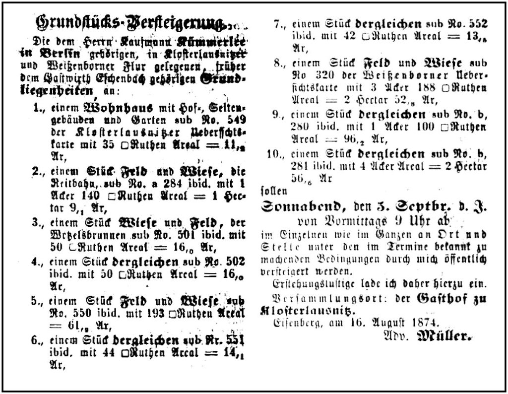 1874-08-16 Kl Versteigerung Eschenbach